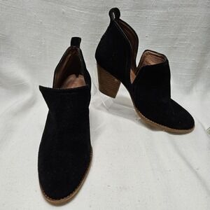 Jeffrey Campbell Booties Women 7.5 Black Suede Cutout Ankle Boots Stacked Heel
